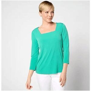 Susan Graver Women Large Sleek Essential Liquid Knit	Top Green Square Neck NWOT)